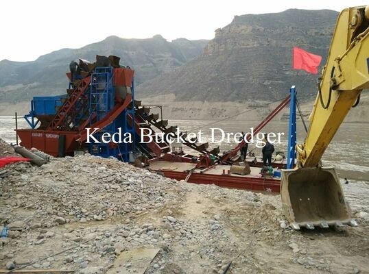 Gold Gravity Chain Bucket Dredger with 12m Dredging Depth 10/8 Inch Pump