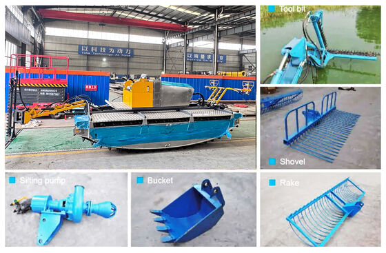 Compact Amphibious Weed Harvester with Aluminum Alloy Body, Stern Drive Engine, and Real-Time Positioning for Efficient Vegetation Clearing